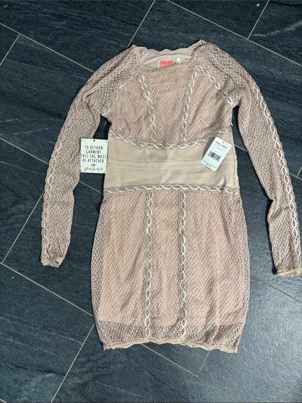 Free people lace label Long sleeve champagne colored dress